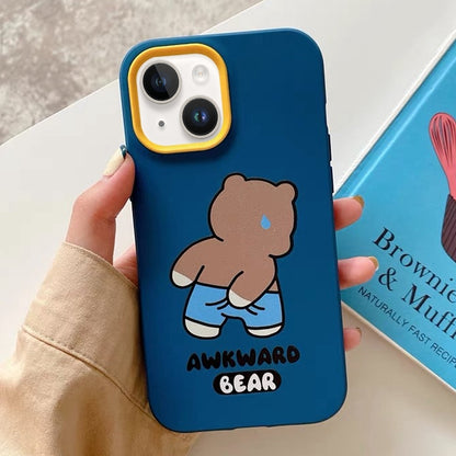 ELECTROPRIME For iPhone 15 Awkward Bear PC Hybrid TPU Phone Case(Royal Blue)