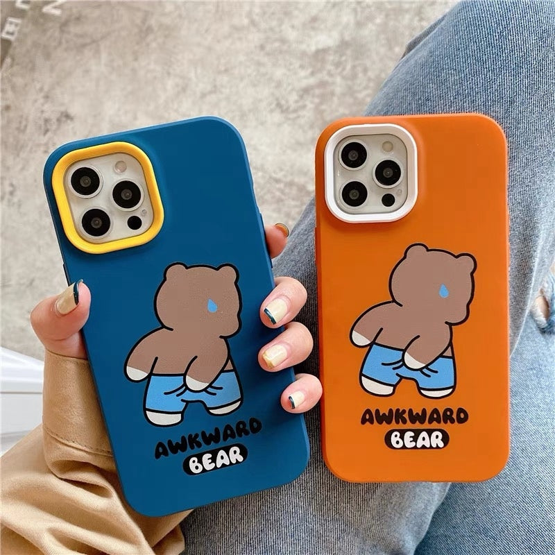 ELECTROPRIME For iPhone 15 Plus Awkward Bear PC Hybrid TPU Phone Case(Orange)