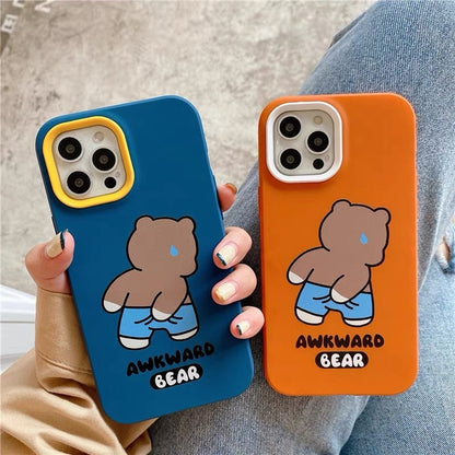 ELECTROPRIME For iPhone 15 Plus Awkward Bear PC Hybrid TPU Phone Case(Orange)