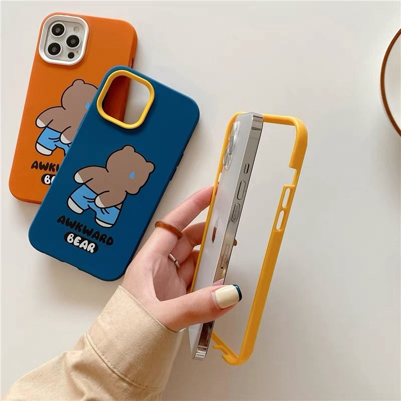ELECTROPRIME For iPhone 15 Plus Awkward Bear PC Hybrid TPU Phone Case(Orange)
