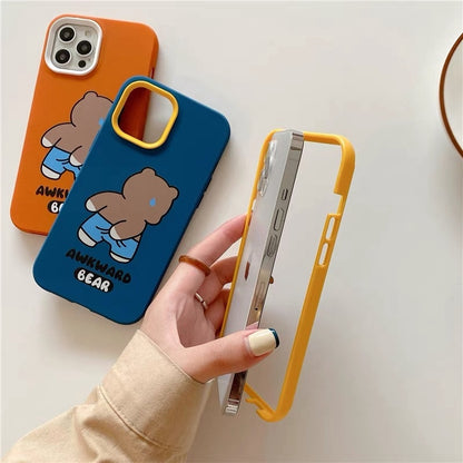 ELECTROPRIME For iPhone 15 Plus Awkward Bear PC Hybrid TPU Phone Case(Orange)