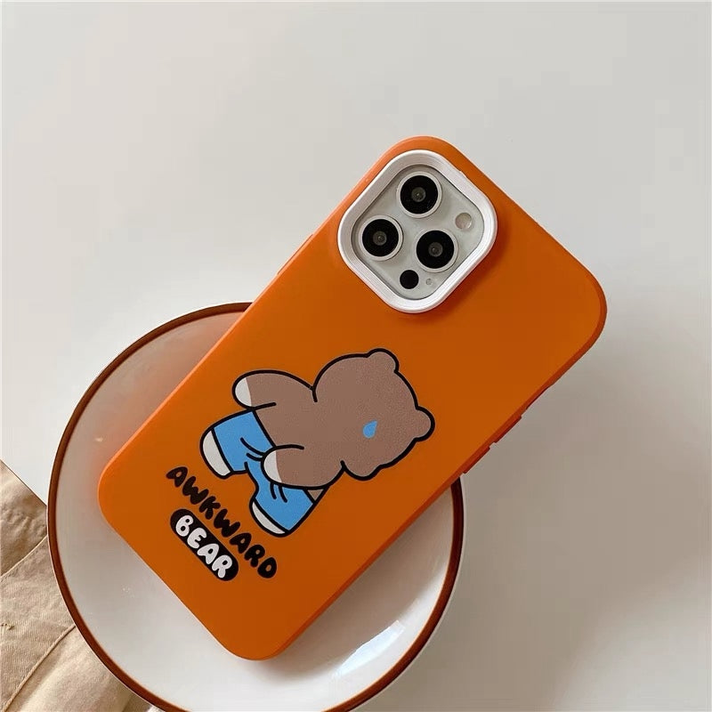 ELECTROPRIME For iPhone 15 Plus Awkward Bear PC Hybrid TPU Phone Case(Orange)