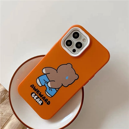 ELECTROPRIME For iPhone 15 Plus Awkward Bear PC Hybrid TPU Phone Case(Orange)