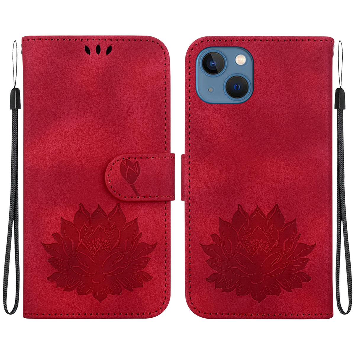 ELECTROPRIME For iPhone 15 Plus Lotus Embossed Leather Phone Case(Red)
