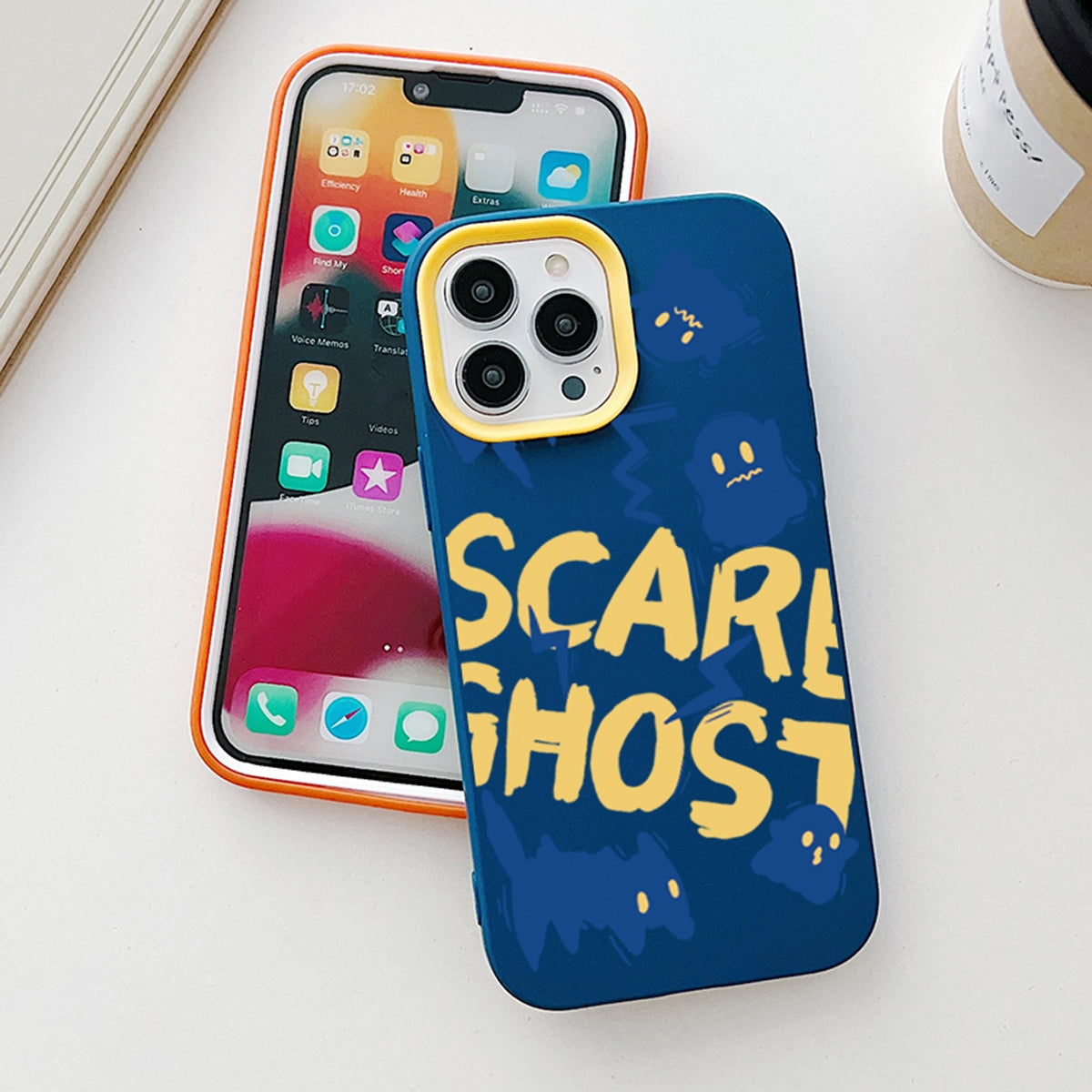 ELECTROPRIME For iPhone 15 Plus Scared Ghost PC Hybrid TPU Phone Case(Purple)