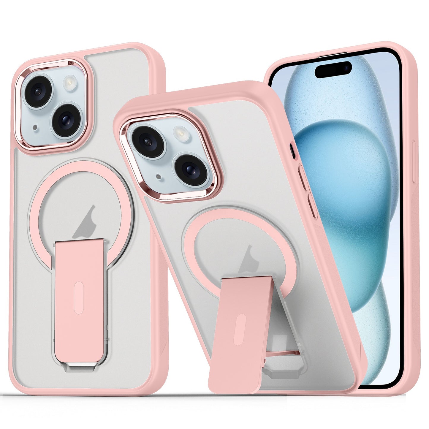 ELECTROPRIME For iPhone 15 Acrylic Hybrid TPU MagSafe Holder Phone Case(Pink)