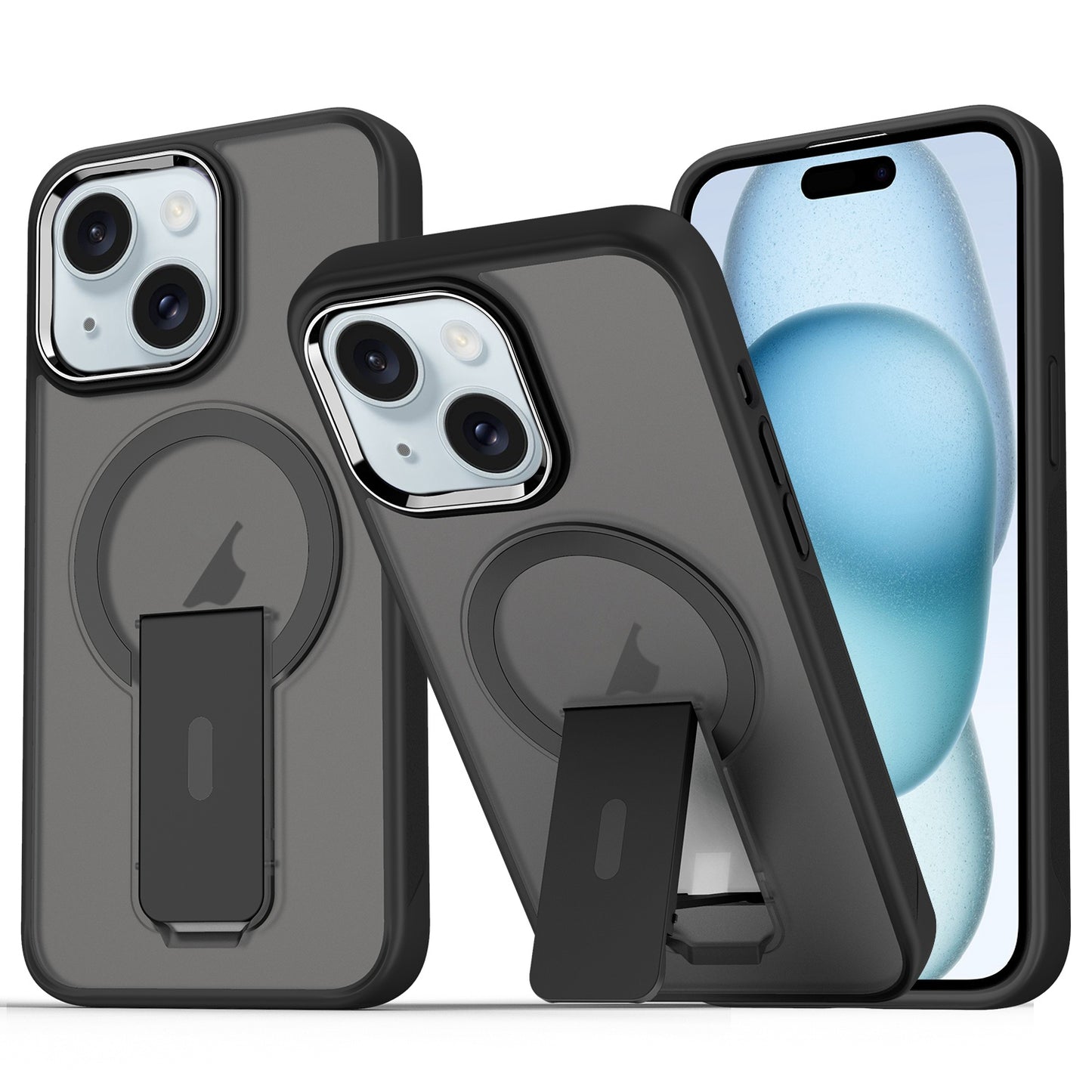ELECTROPRIME For iPhone 15 Acrylic Hybrid TPU MagSafe Holder Phone Case(Black)