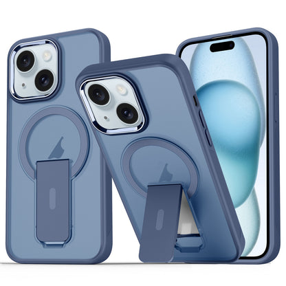 ELECTROPRIME For iPhone 15 Acrylic Hybrid TPU MagSafe Holder Phone Case(Dark Blue)