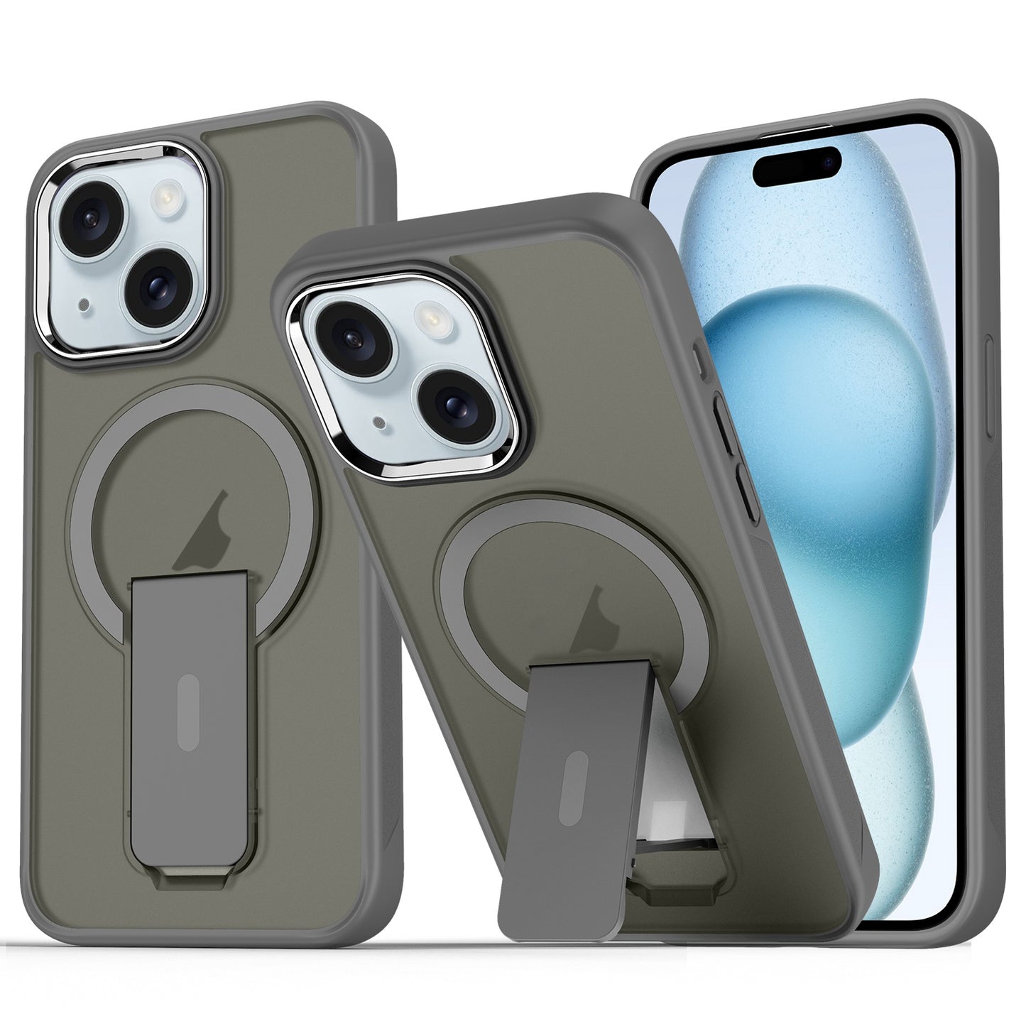 ELECTROPRIME For iPhone 15 Acrylic Hybrid TPU MagSafe Holder Phone Case(Titanium Grey)