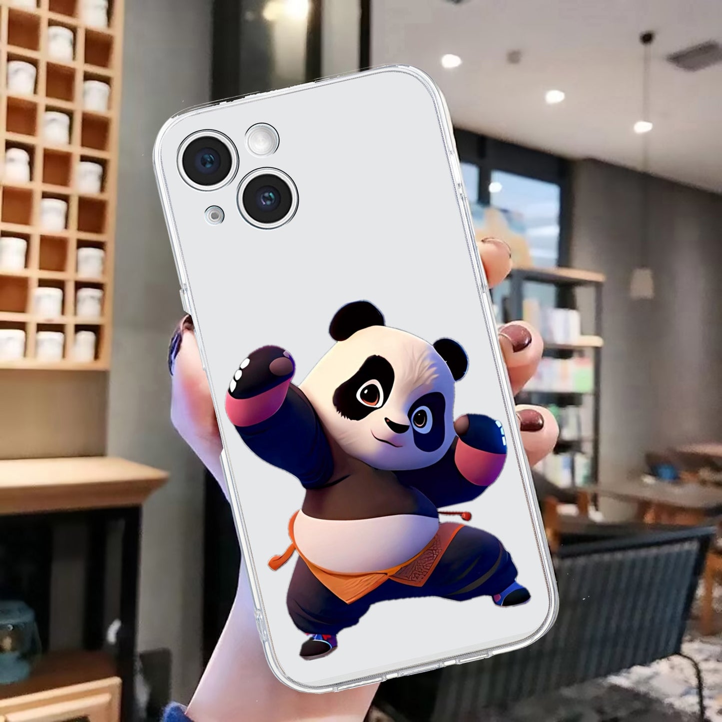 ELECTROPRIME For iPhone 15 Colored Drawing Pattern Transparent TPU Phone Case(Panda)