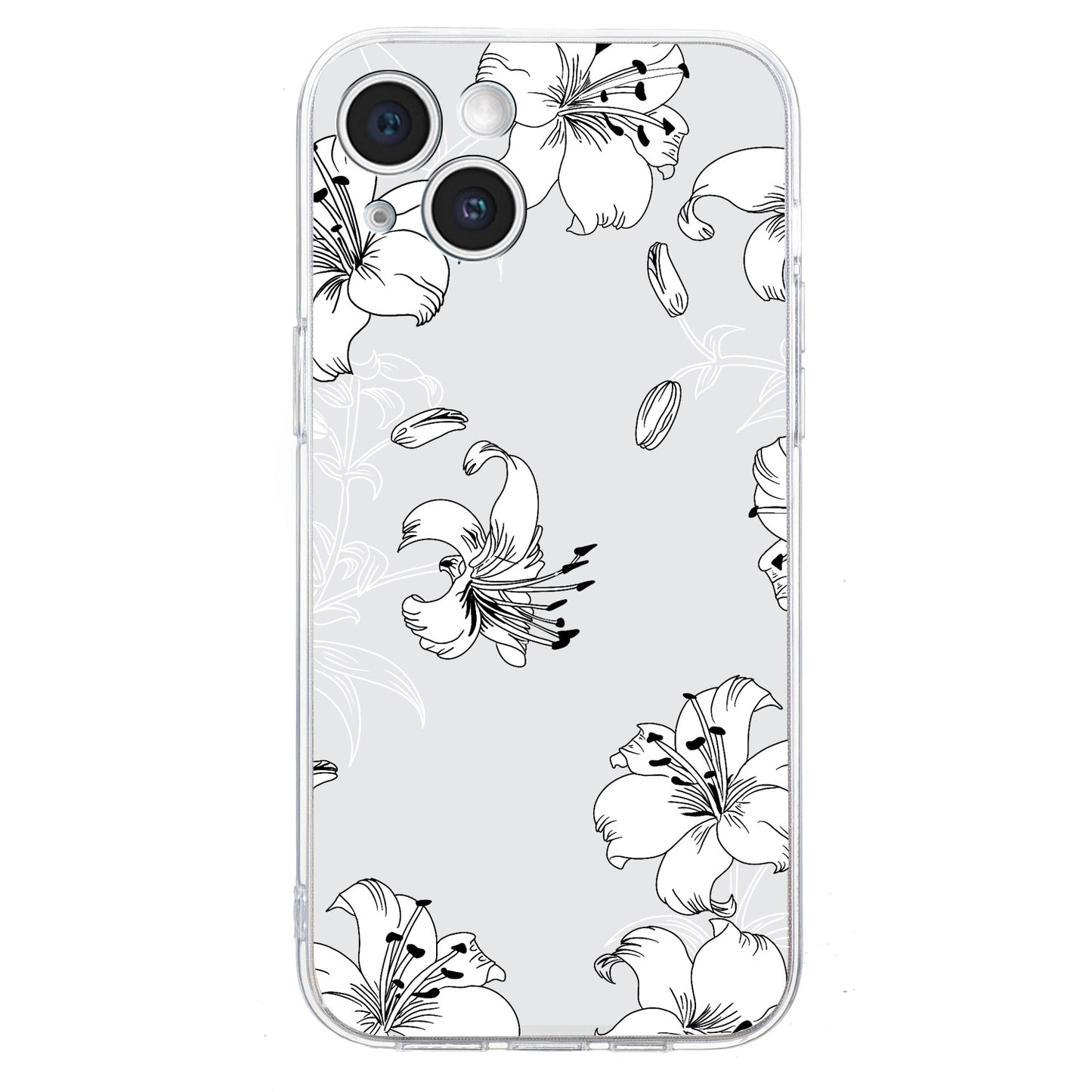 ELECTROPRIME For iPhone 15 Colored Drawing Pattern Transparent TPU Phone Case(White Flower)