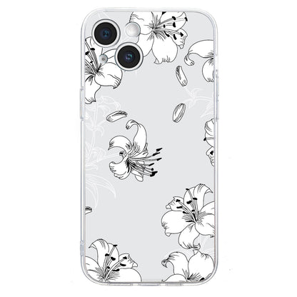 ELECTROPRIME For iPhone 15 Colored Drawing Pattern Transparent TPU Phone Case(White Flower)