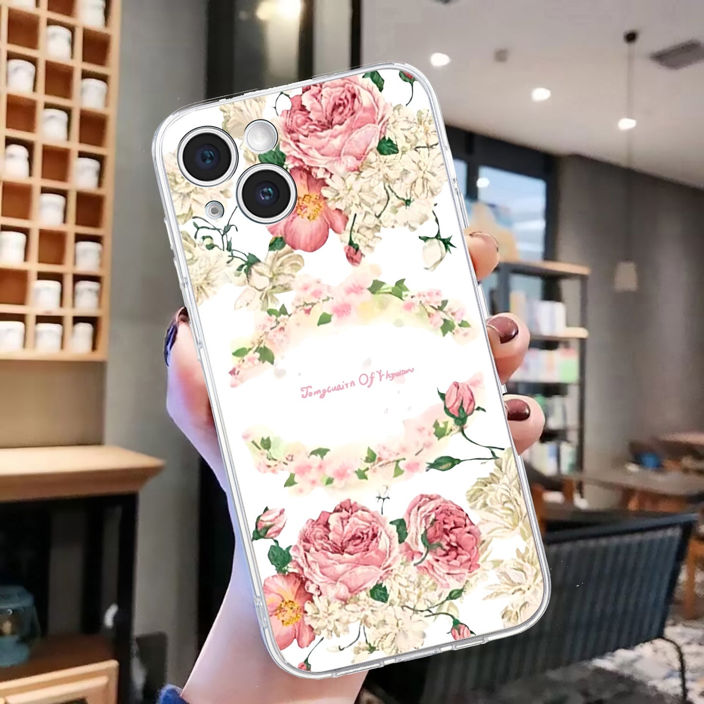 ELECTROPRIME For iPhone 15 Colored Drawing Pattern Transparent TPU Phone Case(Rose)