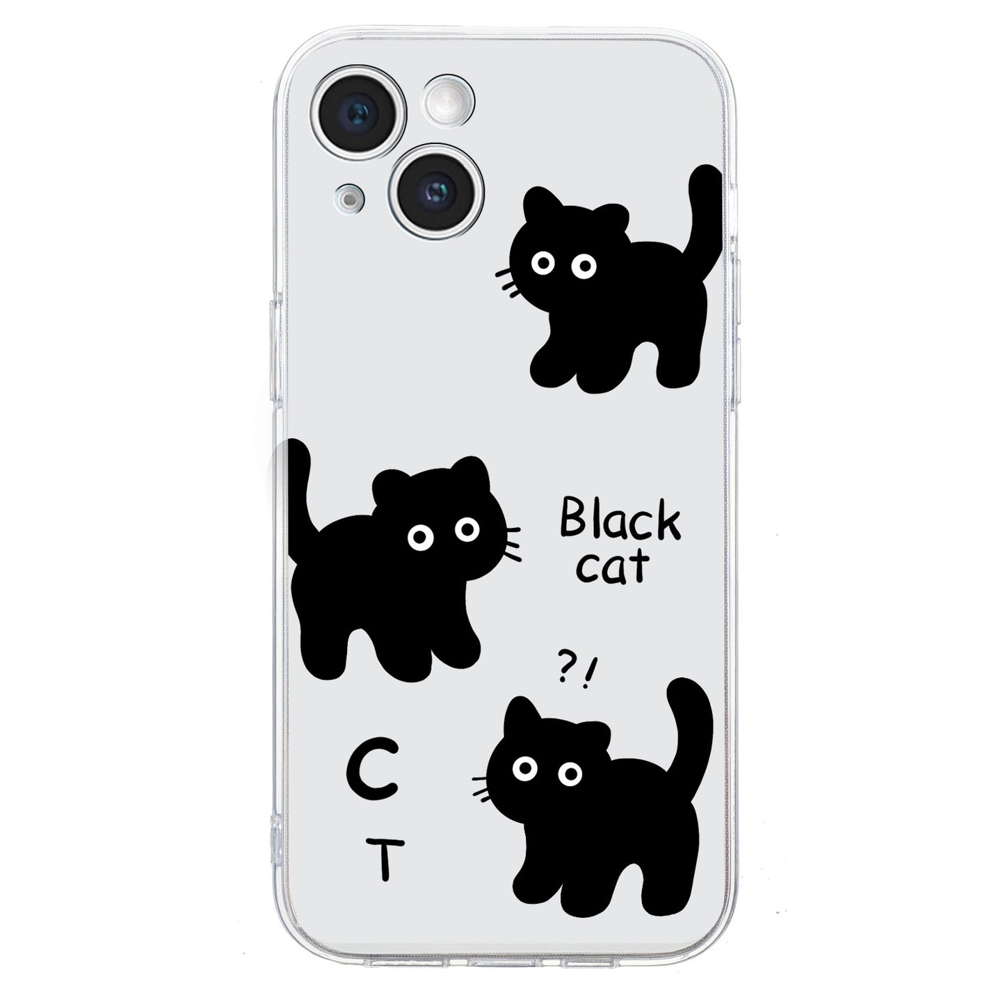 ELECTROPRIME For iPhone 15 Colored Drawing Pattern Transparent TPU Phone Case(Black Cat)