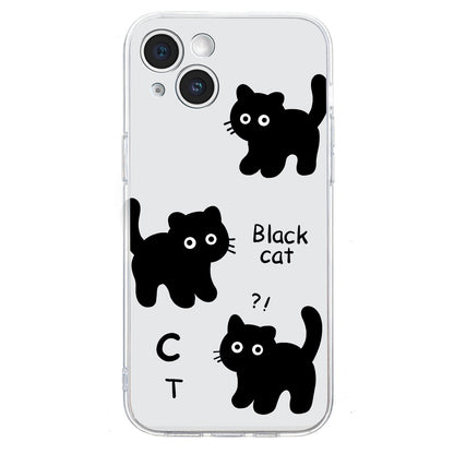 ELECTROPRIME For iPhone 15 Colored Drawing Pattern Transparent TPU Phone Case(Black Cat)