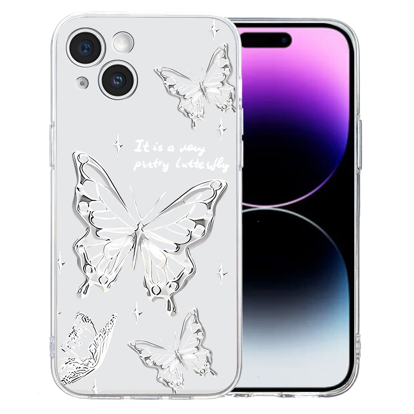 ELECTROPRIME For iPhone 15 Colored Drawing Pattern Transparent TPU Phone Case(Butterflies)