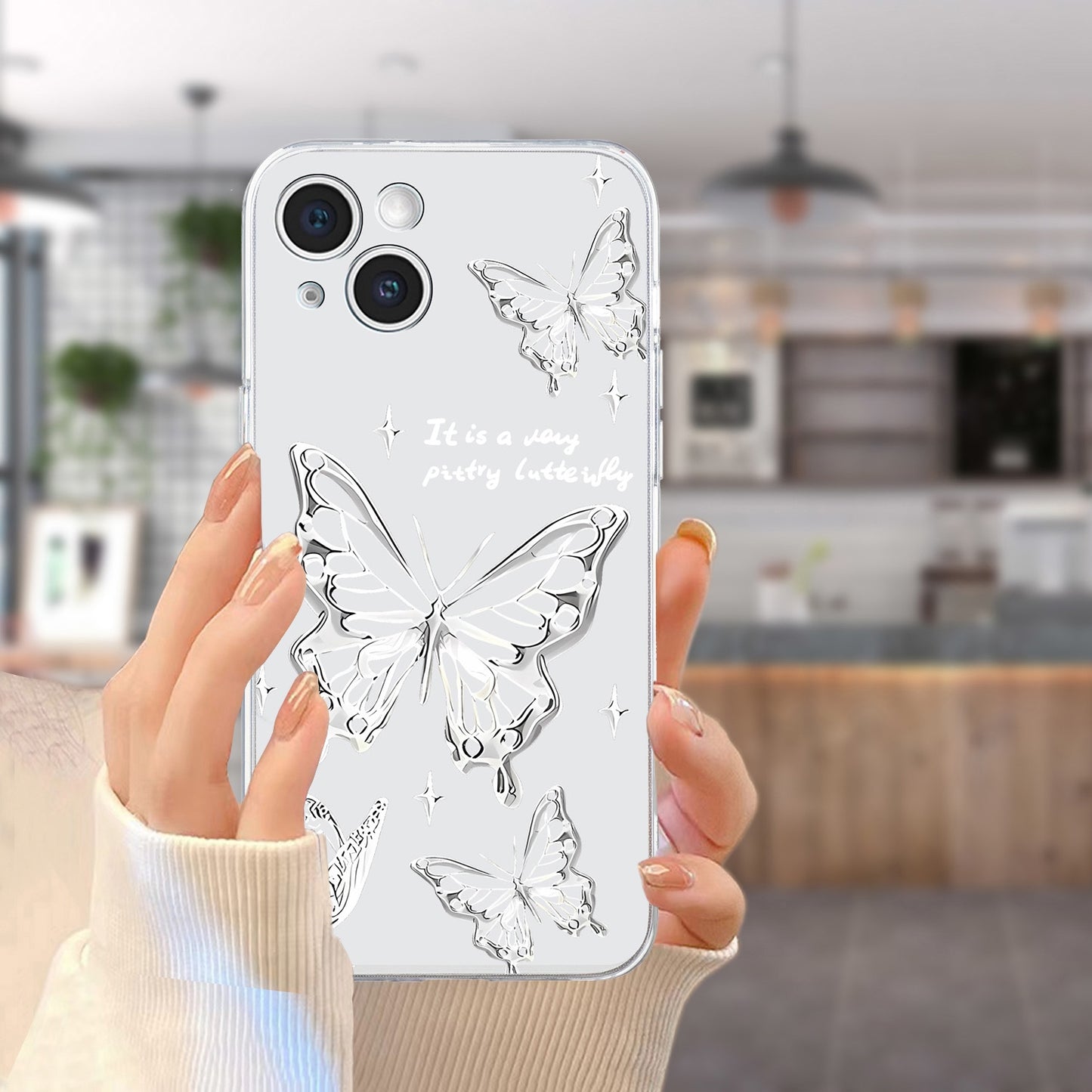 ELECTROPRIME For iPhone 15 Colored Drawing Pattern Transparent TPU Phone Case(Butterflies)