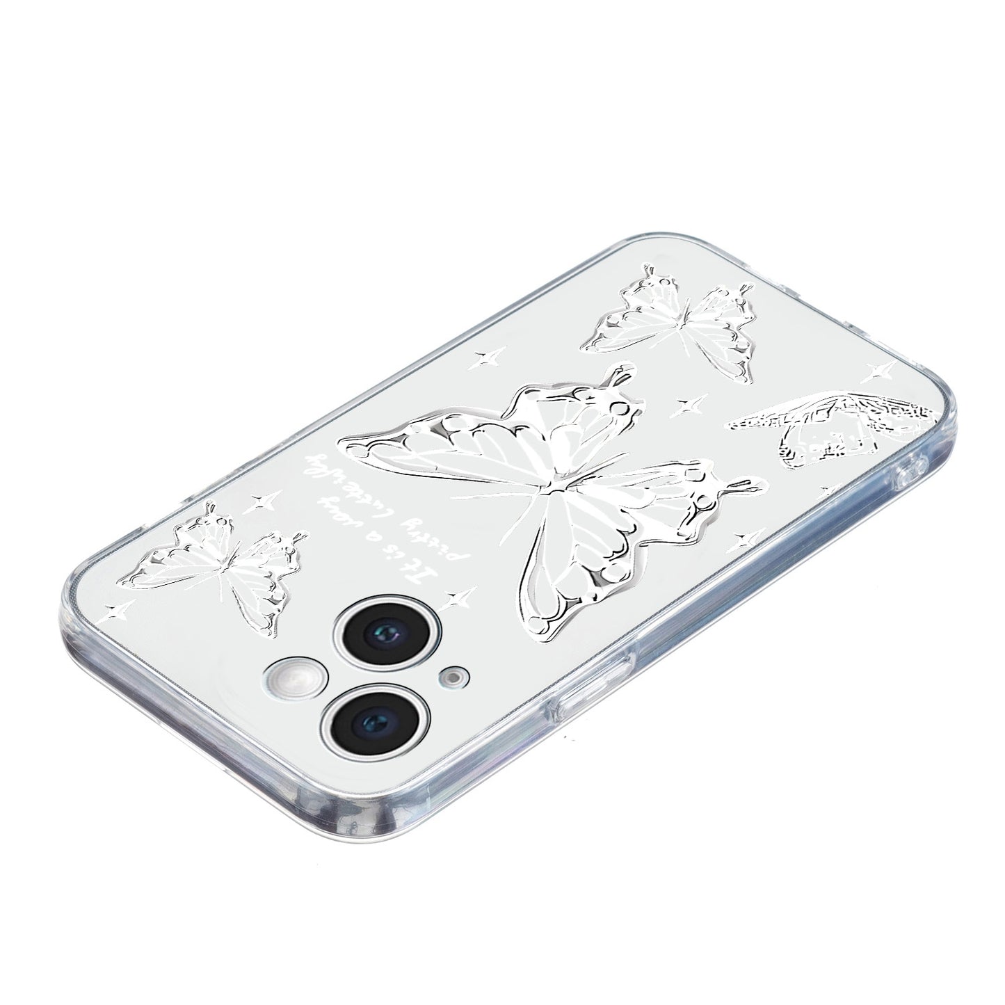 ELECTROPRIME For iPhone 15 Colored Drawing Pattern Transparent TPU Phone Case(Butterflies)