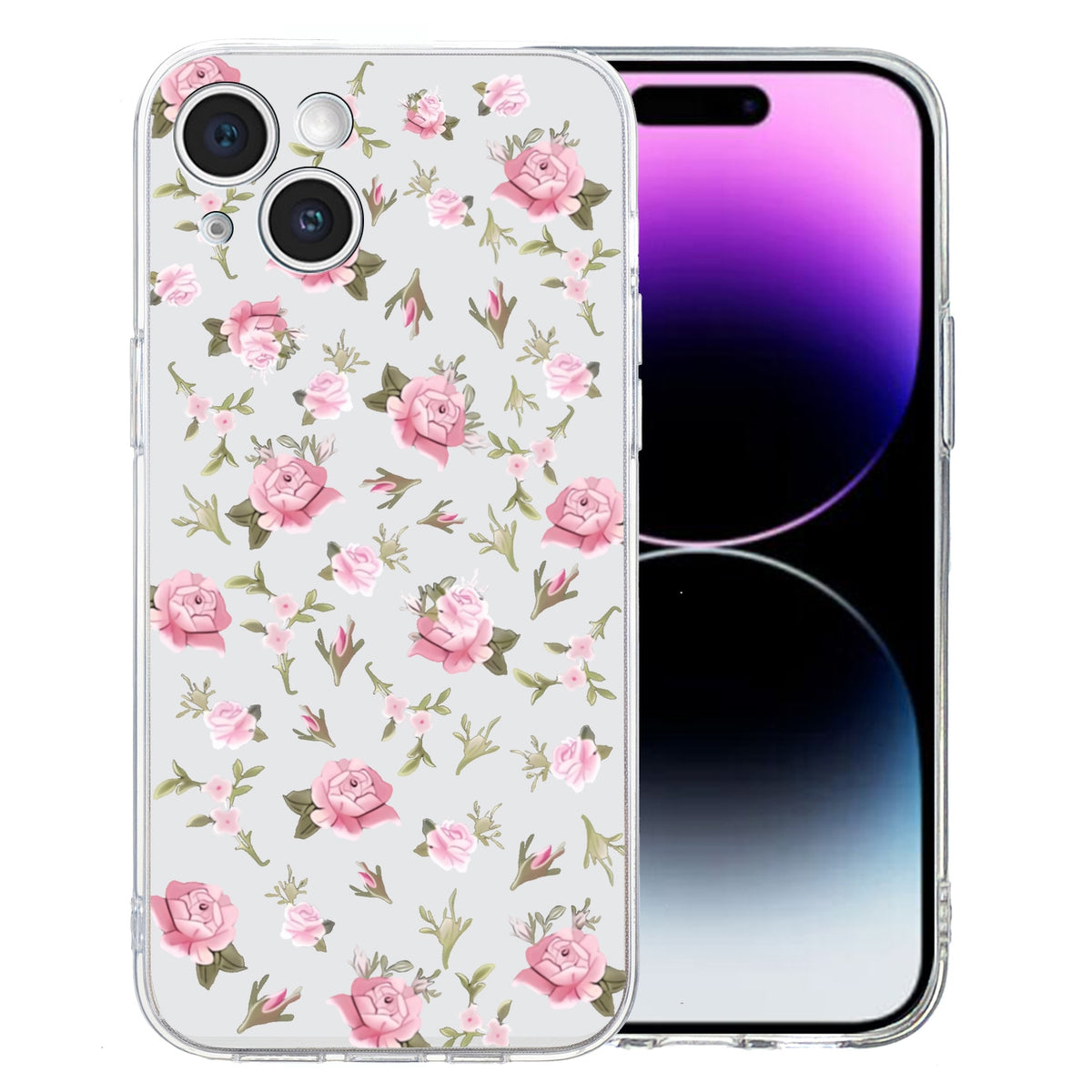 ELECTROPRIME For iPhone 15 Plus Colored Drawing Pattern Transparent TPU Phone Case(Pink Floral)