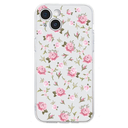 ELECTROPRIME For iPhone 15 Plus Colored Drawing Pattern Transparent TPU Phone Case(Pink Floral)