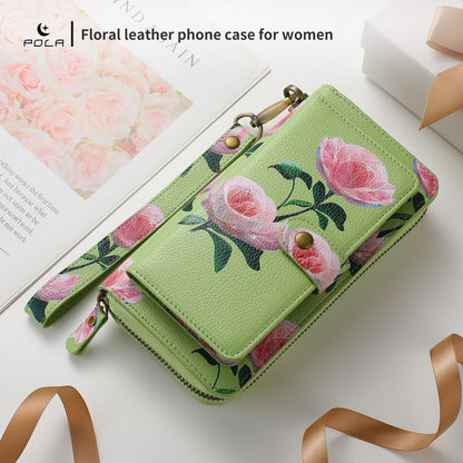 ELECTROPRIME For iPhone 15 Plus POLA MagSafe Flower Multi-functional Zipper Wallet Leather Phone Case(Green)