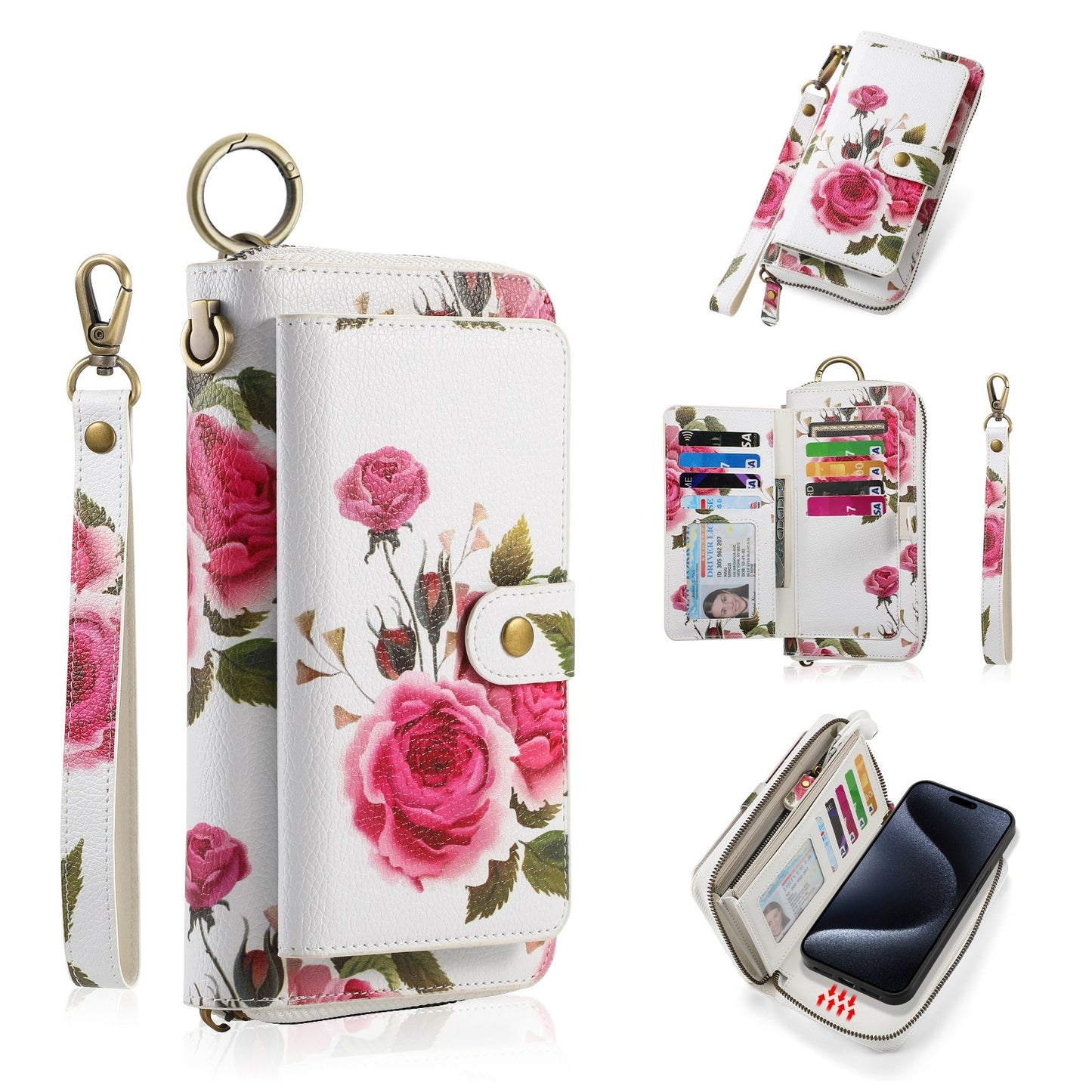 ELECTROPRIME For iPhone 15 POLA MagSafe Flower Multi-functional Zipper Wallet Leather Phone Case(Beige)
