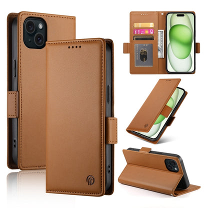 ELECTROPRIME For iPhone 15 Plus Side Buckle Magnetic Frosted Leather Phone Case(Brown)