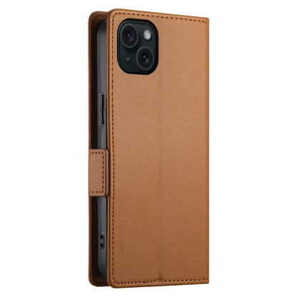 ELECTROPRIME For iPhone 15 Plus Side Buckle Magnetic Frosted Leather Phone Case(Brown)