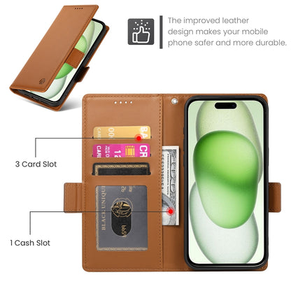 ELECTROPRIME For iPhone 15 Plus Side Buckle Magnetic Frosted Leather Phone Case(Brown)