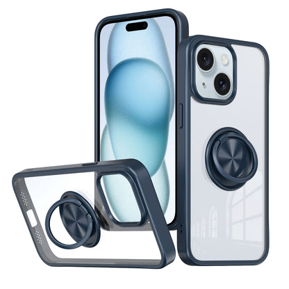 ELECTROPRIME For iPhone 15 Plus Ring Holder PC Hybrid TPU Phone Case(Blue)