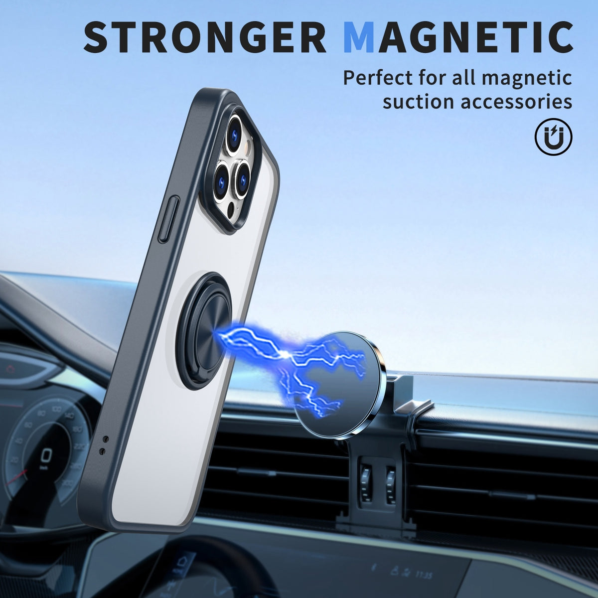 ELECTROPRIME For iPhone 15 Plus Ring Holder PC Hybrid TPU Phone Case(Blue)