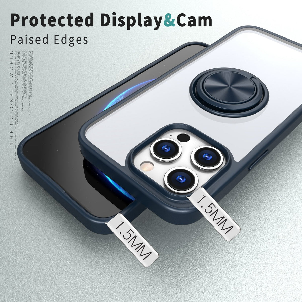 ELECTROPRIME For iPhone 15 Plus Ring Holder PC Hybrid TPU Phone Case(Blue)