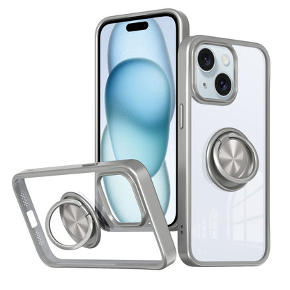 ELECTROPRIME For iPhone 15 Ring Holder PC Hybrid TPU Phone Case(Grey)