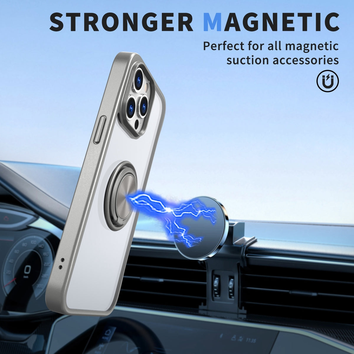 ELECTROPRIME For iPhone 15 Ring Holder PC Hybrid TPU Phone Case(Grey)