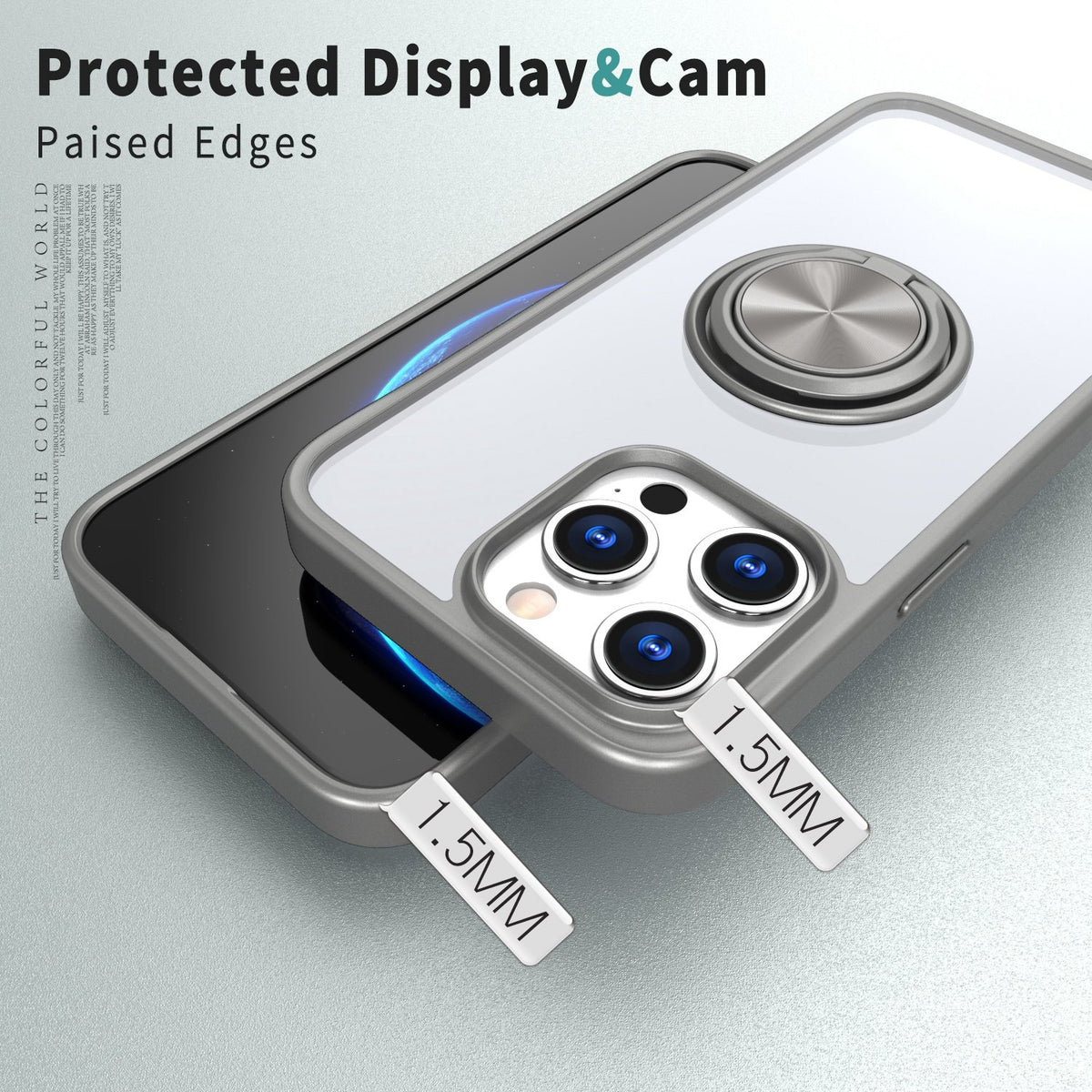 ELECTROPRIME For iPhone 15 Ring Holder PC Hybrid TPU Phone Case(Grey)