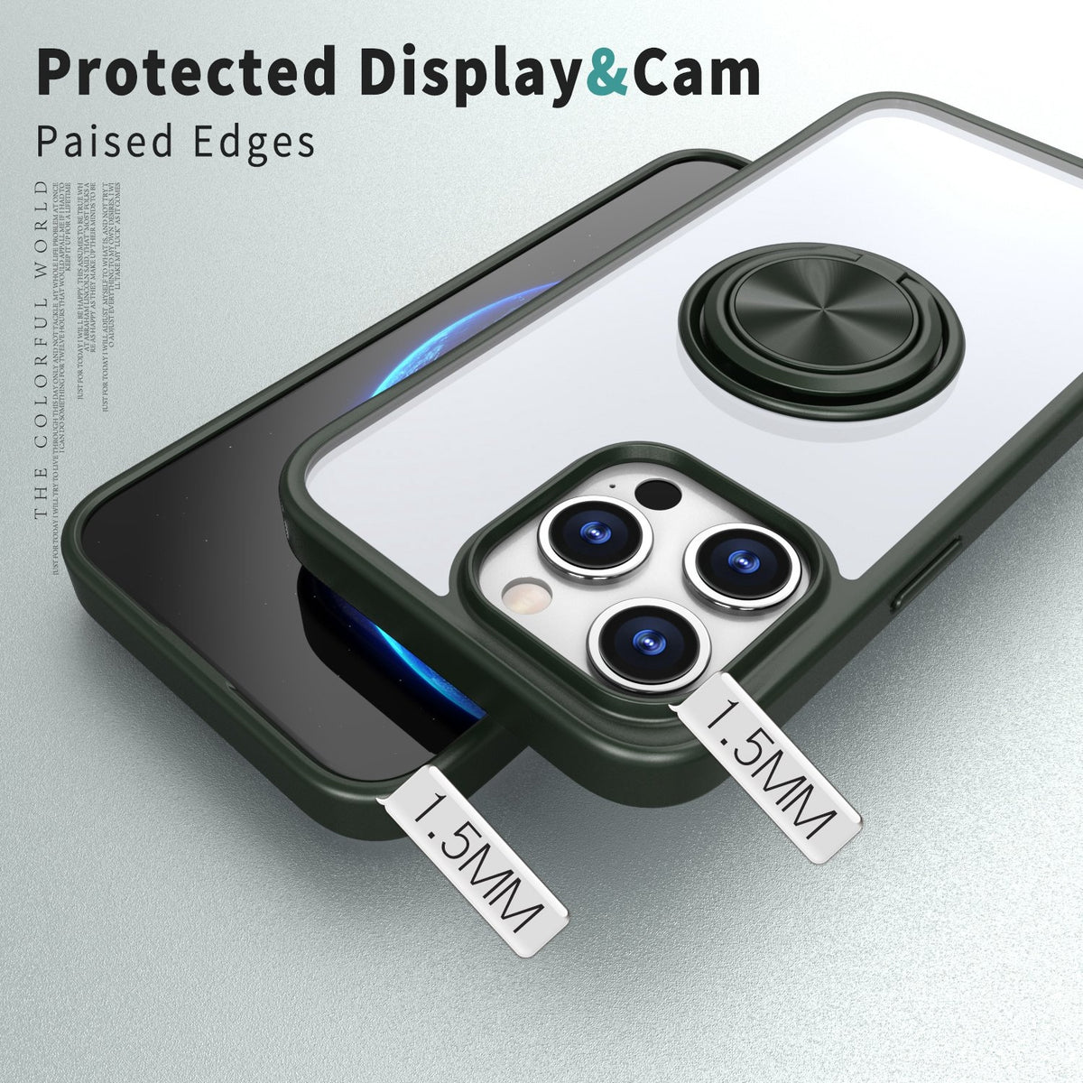 ELECTROPRIME For iPhone 15 Ring Holder PC Hybrid TPU Phone Case(Green)