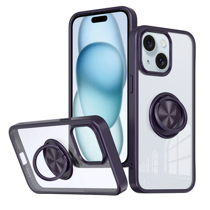 ELECTROPRIME For iPhone 15 Ring Holder PC Hybrid TPU Phone Case(Purple)