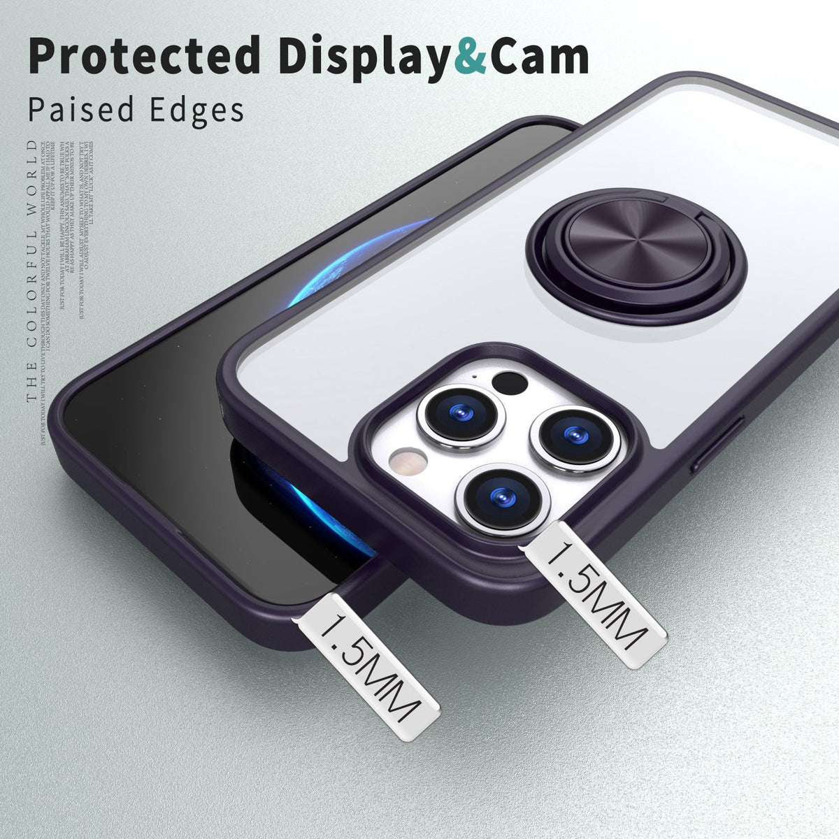 ELECTROPRIME For iPhone 15 Ring Holder PC Hybrid TPU Phone Case(Purple)