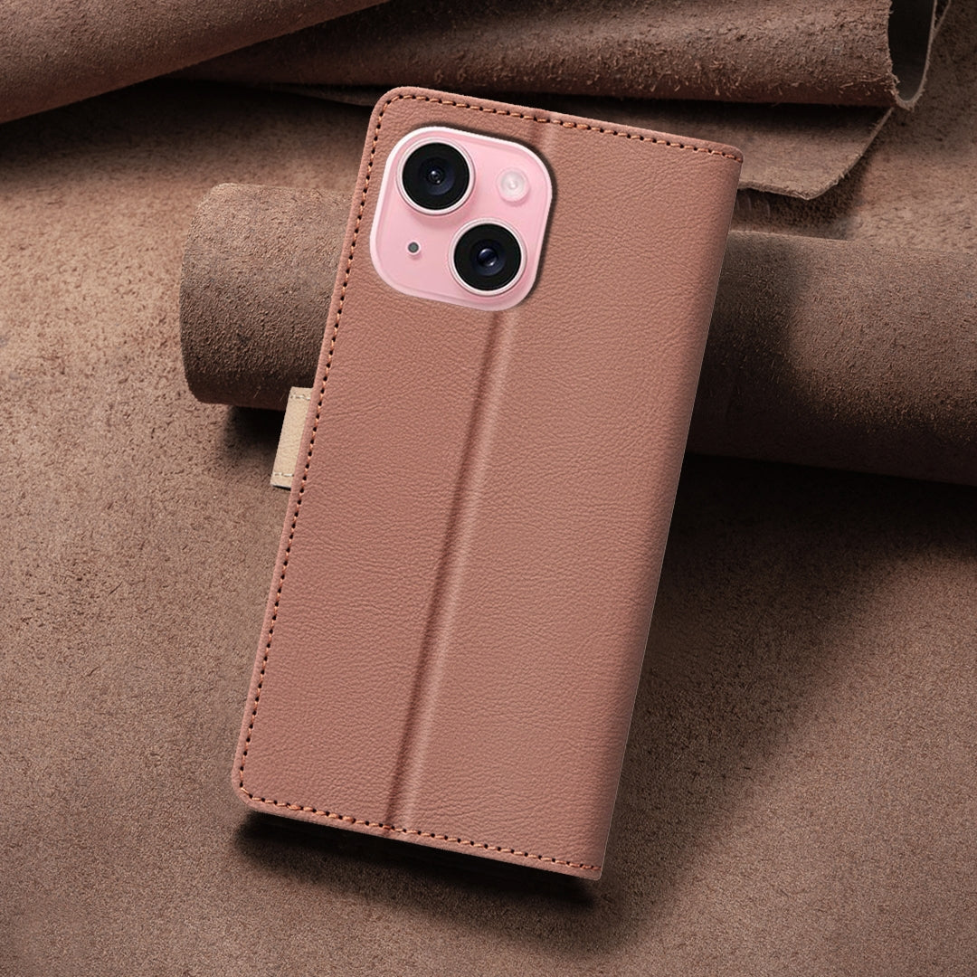 ELECTROPRIME For iPhone 15 Color Matching RFID Anti-theft Leather Phone Case(Brown)