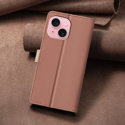 ELECTROPRIME For iPhone 15 Color Matching RFID Anti-theft Leather Phone Case(Brown)