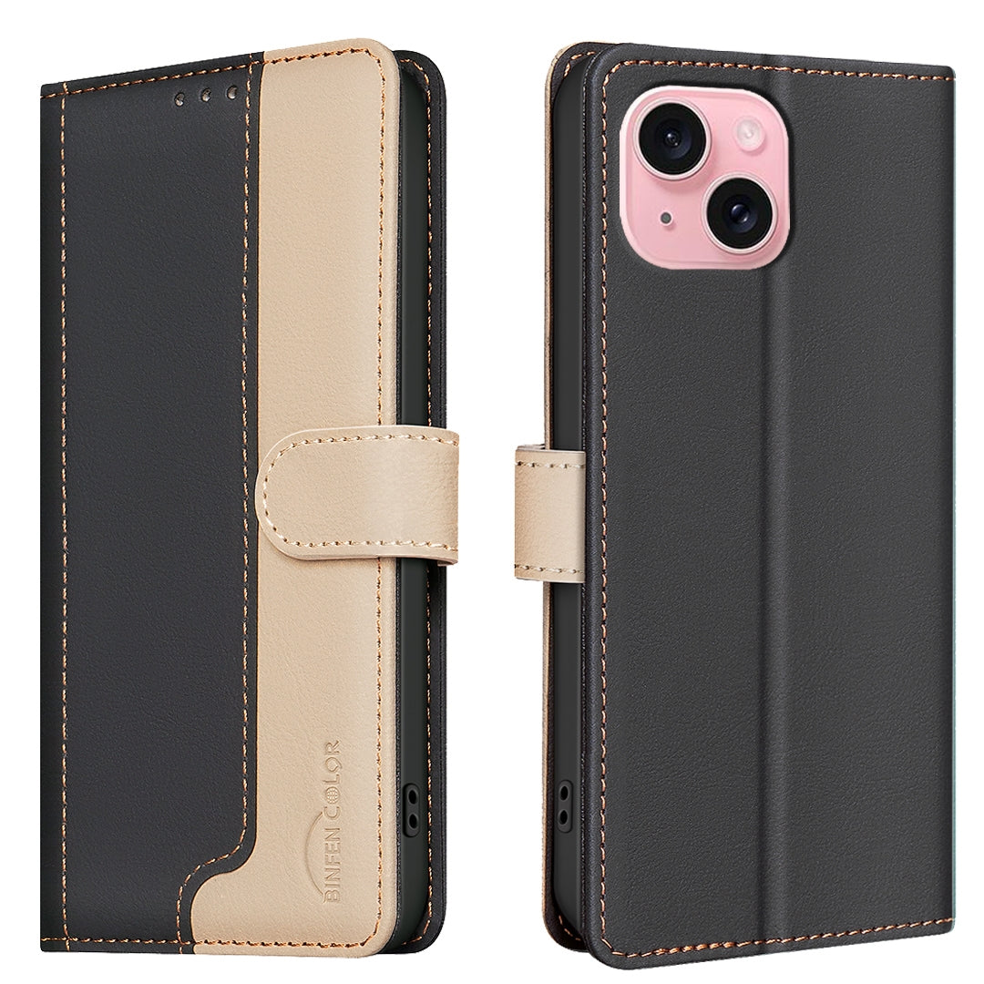 ELECTROPRIME For iPhone 15 Color Matching RFID Anti-theft Leather Phone Case(Black)