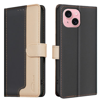 ELECTROPRIME For iPhone 15 Color Matching RFID Anti-theft Leather Phone Case(Black)