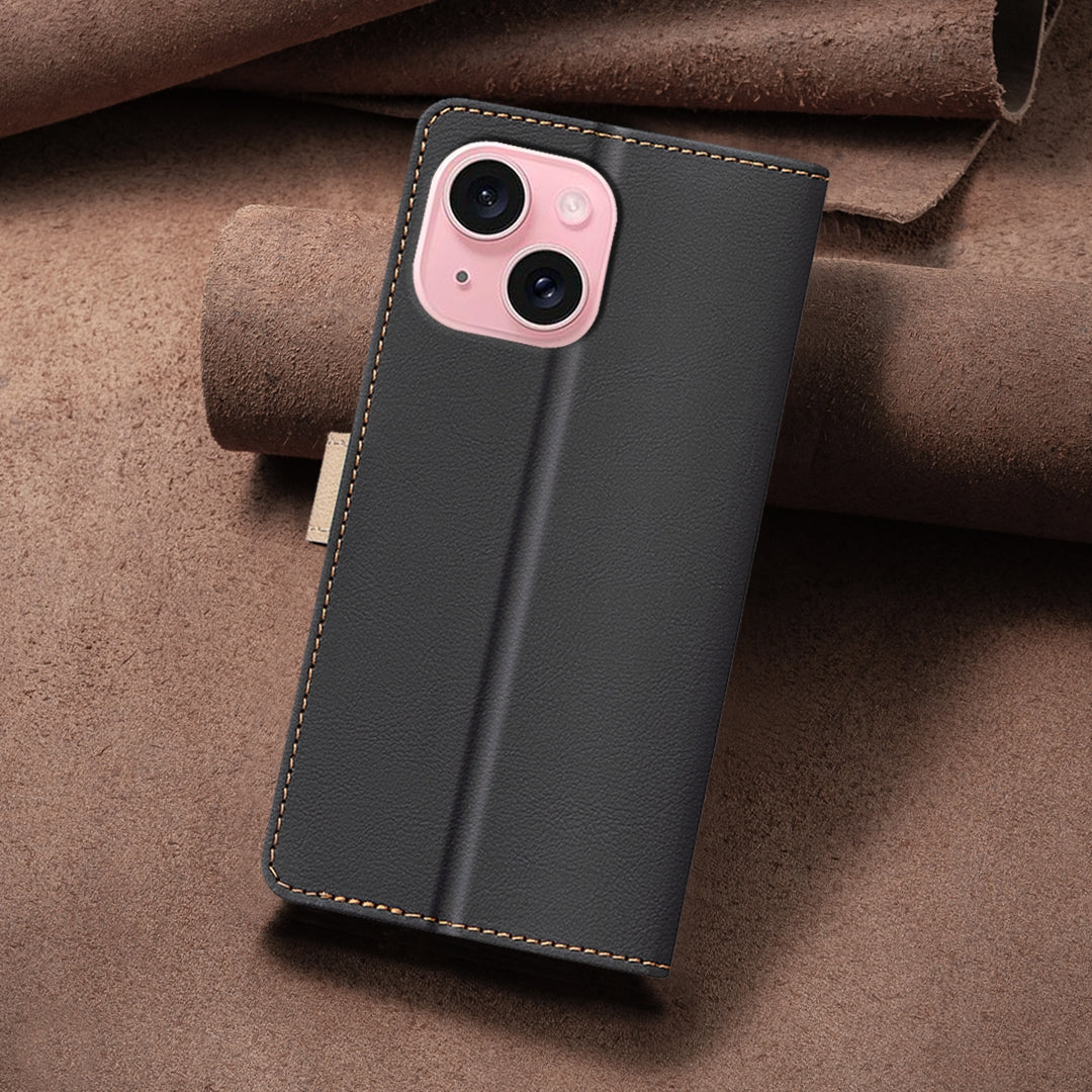 ELECTROPRIME For iPhone 15 Color Matching RFID Anti-theft Leather Phone Case(Black)