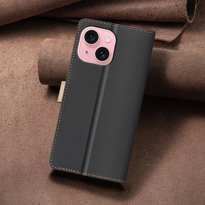 ELECTROPRIME For iPhone 15 Color Matching RFID Anti-theft Leather Phone Case(Black)
