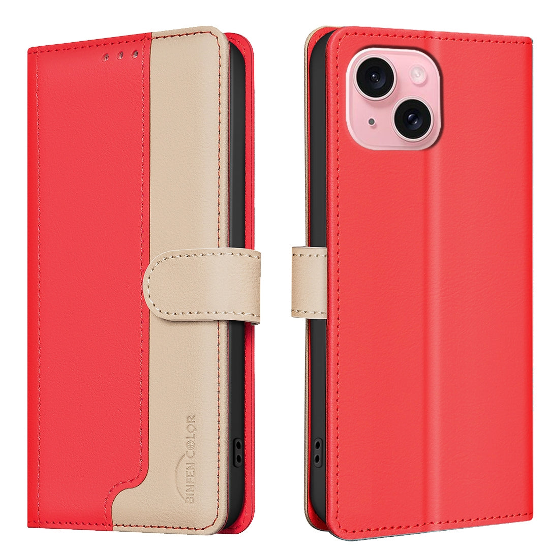 ELECTROPRIME For iPhone 15 Color Matching RFID Anti-theft Leather Phone Case(Red)