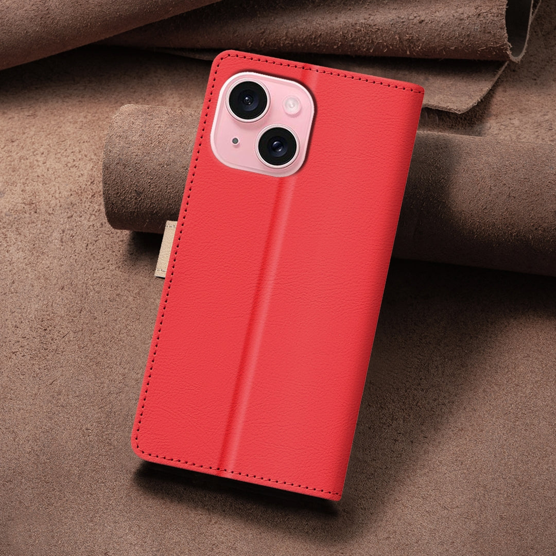 ELECTROPRIME For iPhone 15 Color Matching RFID Anti-theft Leather Phone Case(Red)
