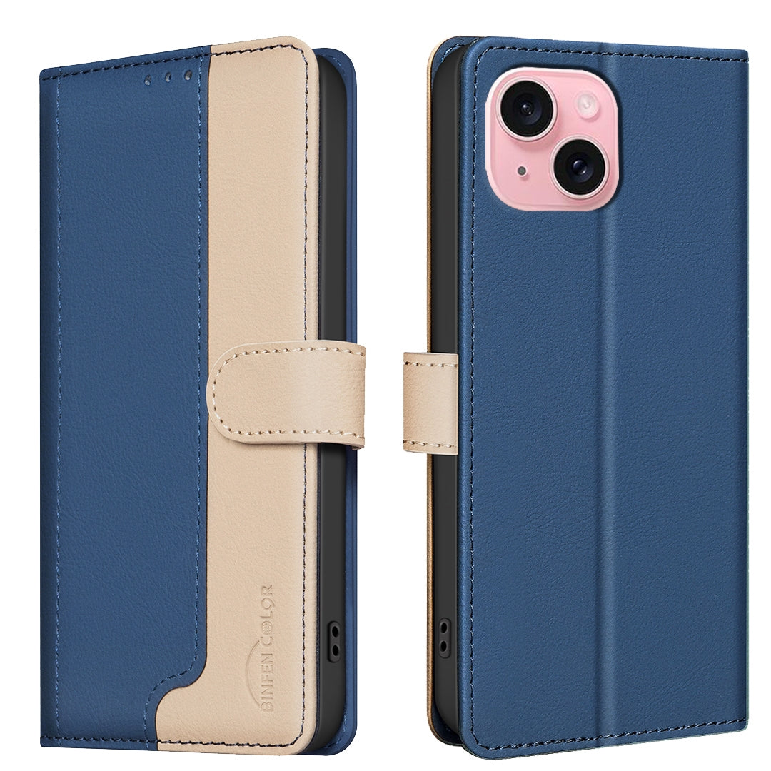 ELECTROPRIME For iPhone 15 Color Matching RFID Anti-theft Leather Phone Case(Blue)