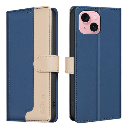 ELECTROPRIME For iPhone 15 Color Matching RFID Anti-theft Leather Phone Case(Blue)