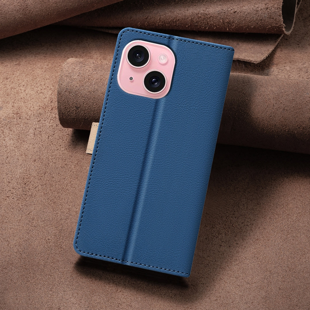 ELECTROPRIME For iPhone 15 Color Matching RFID Anti-theft Leather Phone Case(Blue)