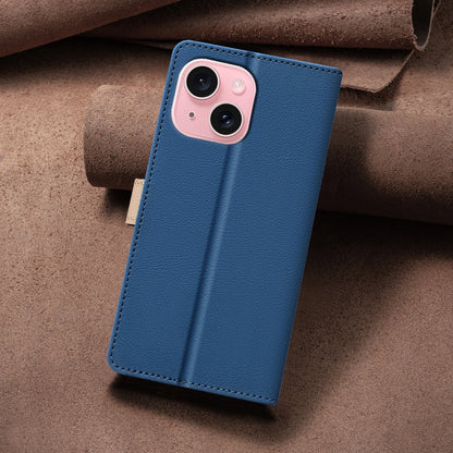 ELECTROPRIME For iPhone 15 Color Matching RFID Anti-theft Leather Phone Case(Blue)